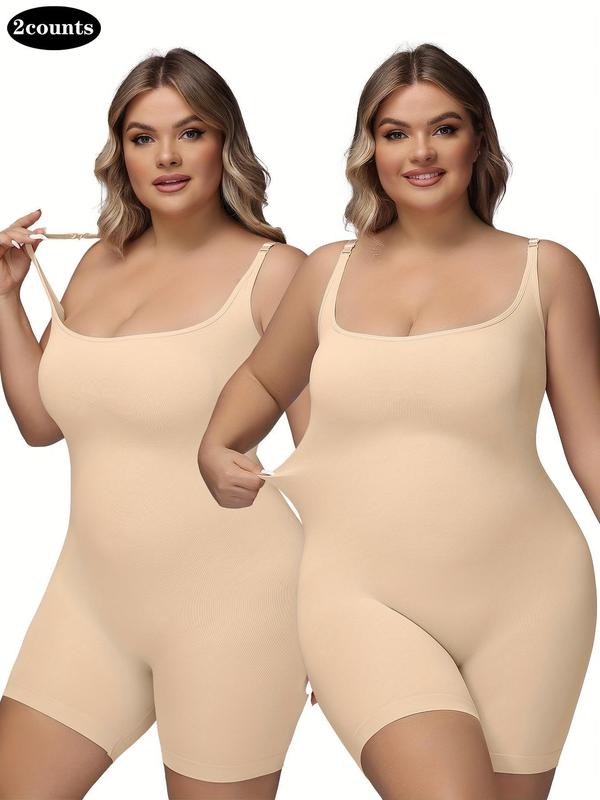 Plus Size Solid Adjustable Strap Shapewear Bodysuit, Basic Tummy Control Butt Lift Cami Bodysuit, Plus Size Women's Clothing, Summer Wear 2024, Womenswear Plus Size Clothes,  Plus Size Fall Clothing