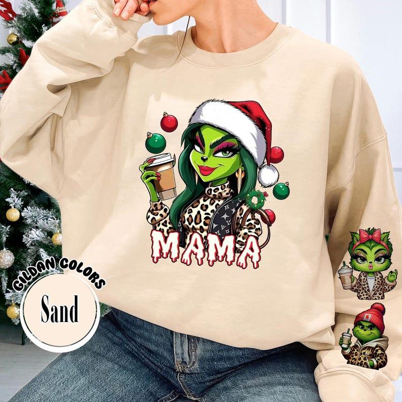 Mothers Day Gift, Mama With Kids Christmas Sweatshirt, Cute GriGri Holiday Shirt,#GriinnMom Gifts, Christmas Family Shirt, Mothers Day Gift 4