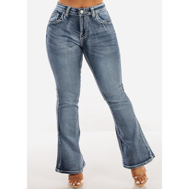 High Waist Flared Bootcut Jeans w Back Pocket Design