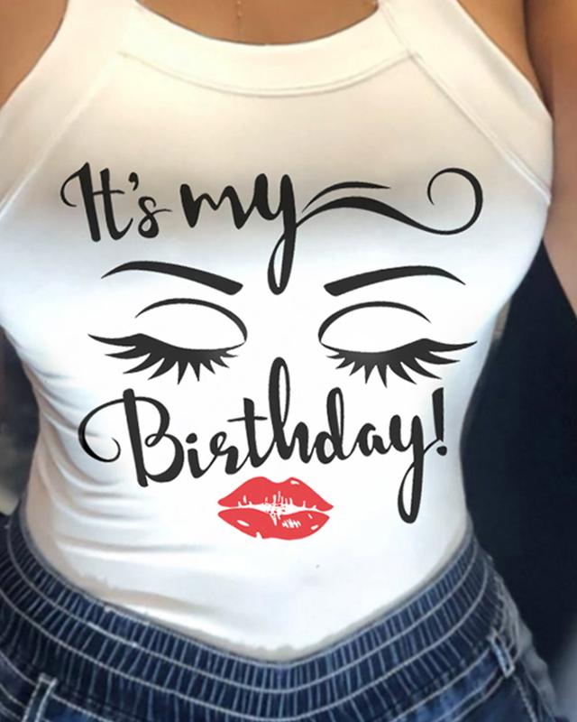Chicme Lip Letter Figure Print Backless Casual Top white tanktop Womenswear Bodysuit top