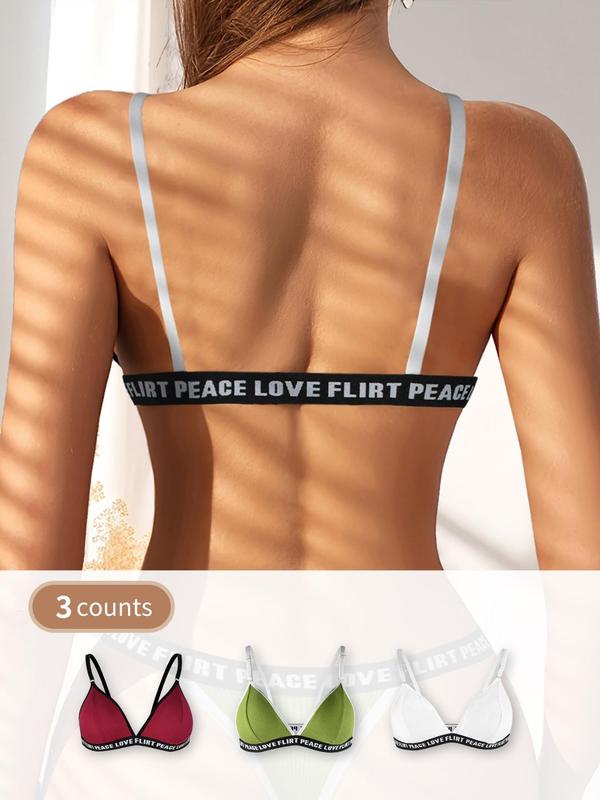 Women's Letter Tape Adjustable Strap Bralette, Soft Comfortable Breathable Wireless Bra, Lingerie for All Seasons
