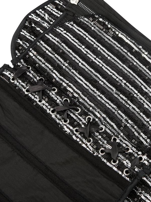 Women's Contrast Sequin Lace Up Shapewear Tube Top, Tummy Control Corset, Fashionable Shapewear for Party, Women's Shapewear for All Seasons