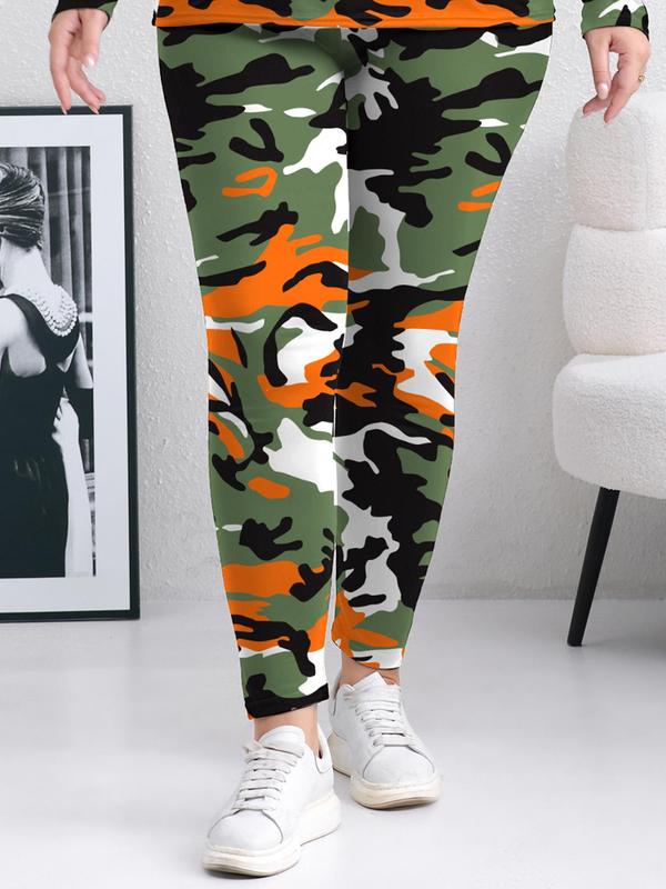  Camo Print Elastic Waist Leggings, Casual Comfy Skinny Pants for Women, Women's Bottoms for Spring & Fall Legging Pants