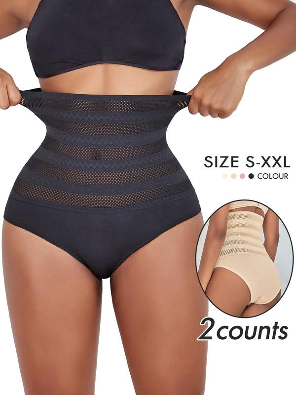 Women's Minimalist Contrast Mesh High Waist Shapewear Panty, Chic Solid Breathable Comfortable Underwear for Lady, Basic Womenswear, Women Knickers Panties