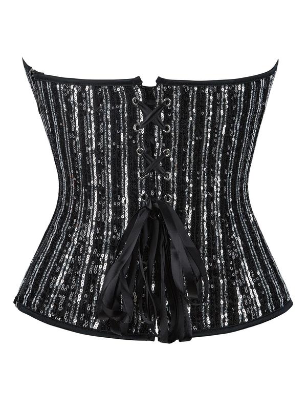 Women's Contrast Sequin Lace Up Shapewear Tube Top, Tummy Control Corset, Fashionable Shapewear for Party, Women's Shapewear for All Seasons