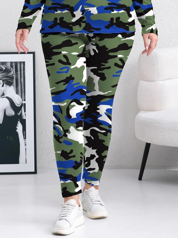  Camo Print Elastic Waist Leggings, Casual Comfy Skinny Pants for Women, Women's Bottoms for Spring & Fall Legging Pants