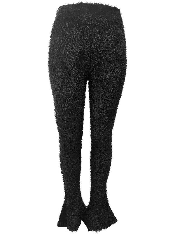 Women's Plain Fuzzy Flare Leg Pants, Fashionable High Waist Fitted Bell Bottom Trousers, Maxi Flared Pants, Women's Highwaist Bottoms, Comfy Pants