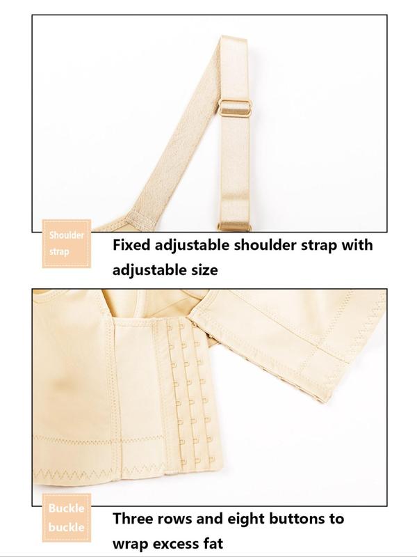  Solid Color Adjustable Strap Underwire Bra, Casual Comfortable Breathable Hooks Buckle Back Push Up Lingerie Top for Daily Wear, Women's Lingerie for All Seasons