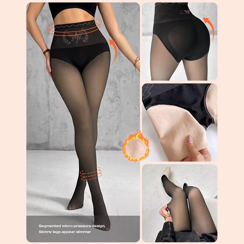 ChicMe Women Transparent Butt Lifting Tight Fleece Lined Tummy Control Thick High Waist Elasticity Thermal Pantyhose Warm Leggings Comfort Fit