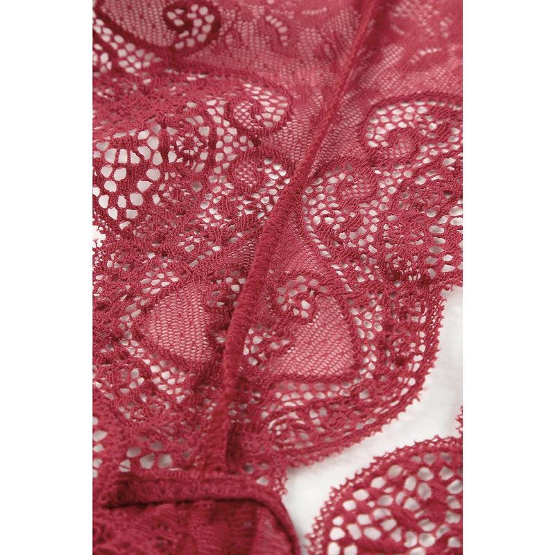 Red Halter Scalloped V Neck Lace Bralette