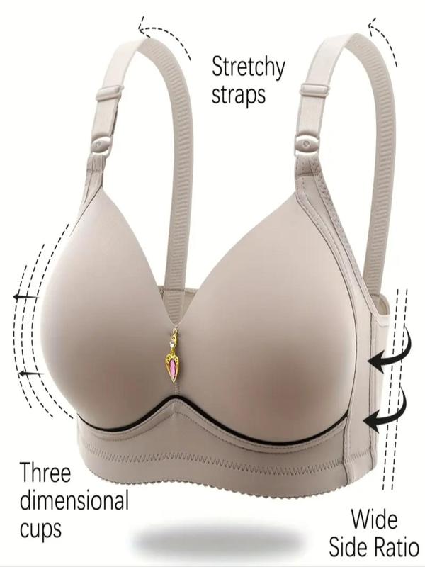Women's Solid Push Up Bra, Adjustable Strap Comfortable Breathable Bra, Soft Lingerie for All Seasons