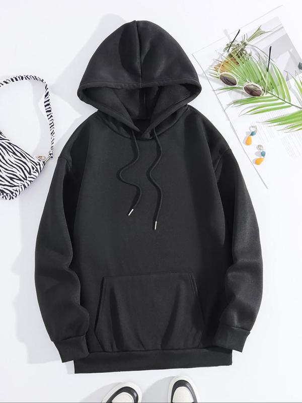Women's Letter Print Drop Shoulder Drawstring Long Sleeve Pocket Hoodie, Essential Hoodie, Fall Clothes, Fashion Casual Style Soft Comfortable Hooded Sweatshirt Pullover for Fall, Women Fall Clothes, Womenswear Tops Essentials Hoodie
