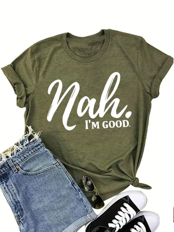 Women's Letter Print Round Neck Graphic Tee, Vintage Trendy Casual Short Sleeve T-shirt for Daily Wear, Graphic Tees, Ladies Fall Outfit, Women's Clothing