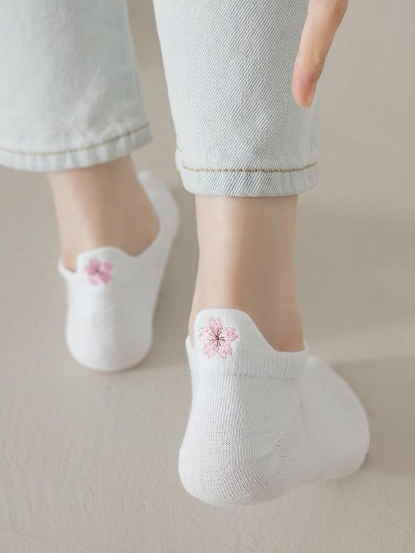 Women's 10 Pairs Floral Embroidery Ankle Socks, Casual Moisture Wicking Low Cut Socks, Soft Comfy Breathable Socks for All Seasons Daily Wear
