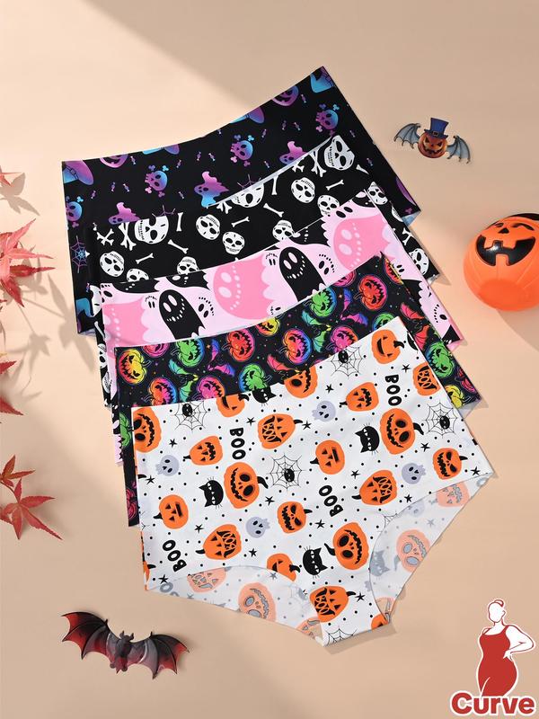  High Waist Seamless Panty, Soft Comfy Breathable Halloween Themed Print Knicker for Daily Wear, Women's Underwear for All Seasons