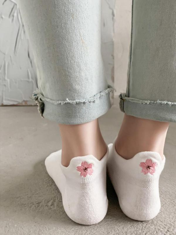 Women's 10 Pairs Floral Embroidery Ankle Socks, Casual Moisture Wicking Low Cut Socks, Soft Comfy Breathable Socks for All Seasons Daily Wear