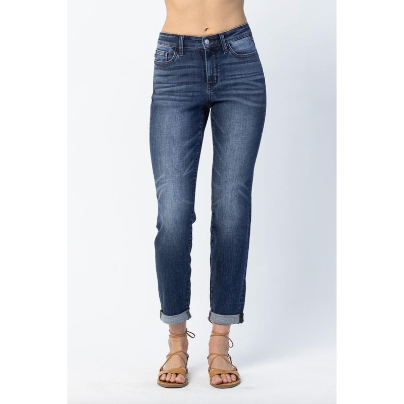 Judy Blue Cuffed Non-Distressed Girlfriend Jeans