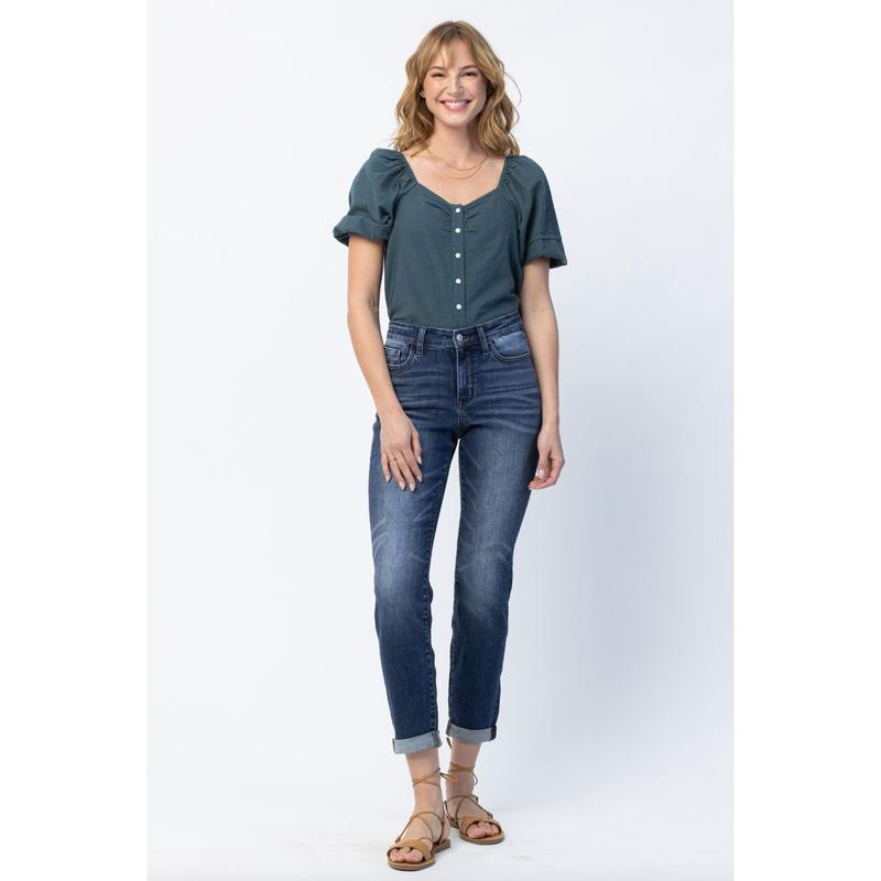 Judy Blue Cuffed Non-Distressed Girlfriend Jeans
