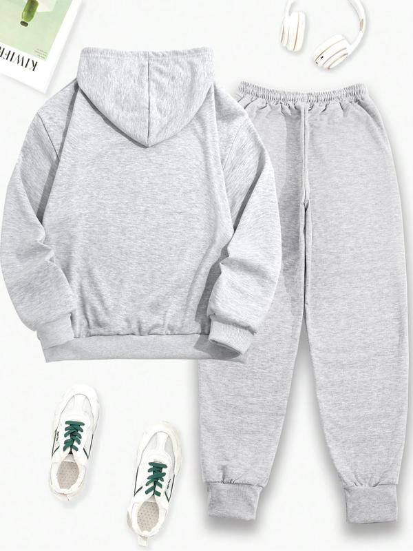 Women's Letter Print Drop Shoulder Hoodie & Drawstring Waist Pants Set, Back To School Outfits, Casual Comfort Pullover & Jogger Pants for Daily Wear, 2 Piece Sets Women, Outfit Sets for Women, Women's Clothes, Please Purchase A Size Up