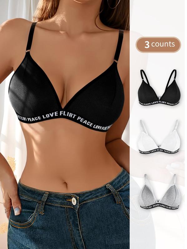Women's Letter Tape Adjustable Strap Bralette, Soft Comfortable Breathable Wireless Bra, Lingerie for All Seasons