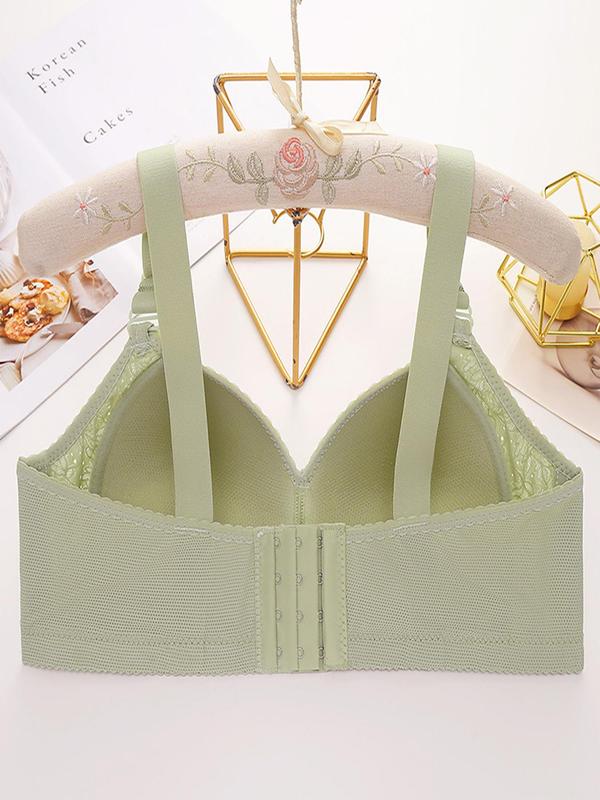 Women's Floral Decor Contrast Lace Scallop Trim Push Up Bralette, Soft Comfortable Breathable Wireless Push Up Lingerie Top, Lingerie for All Seasons