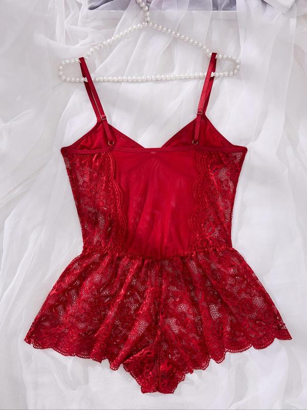Women's Contrast Lace Bow Decor Sexy Lingerie, Adjustable Strap Scallop Trim Lingerie Jomper, Women's Sexy Lingerie & Underwear for All Seasons