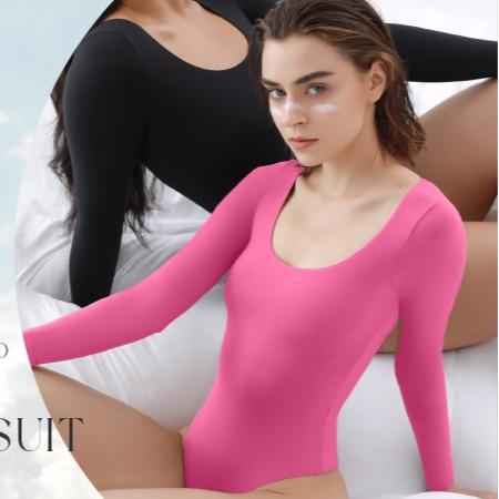 PUMIEY Women's Scoop Neck Long Sleeve Bodysuit Body-hugging Sexy Tops Womenswear Longsleeves Comfort Basic Underwear Lady Minimalist bodysuit  chanclas