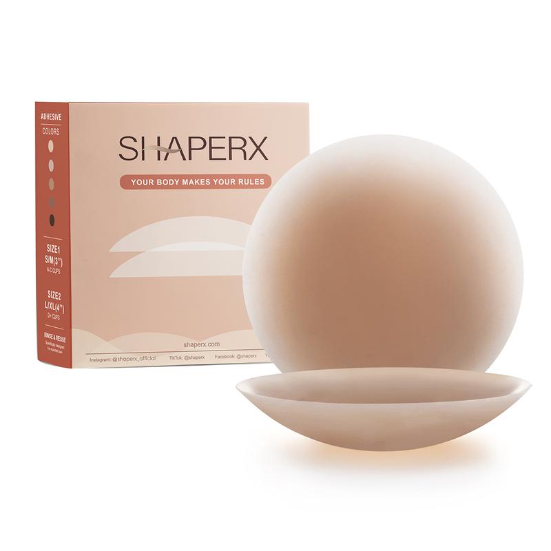 SHAPERX Women's Adhesive Bra Comfortable Strapless Nipple Covers Sticky Invisible Backless Bra with Travel Box