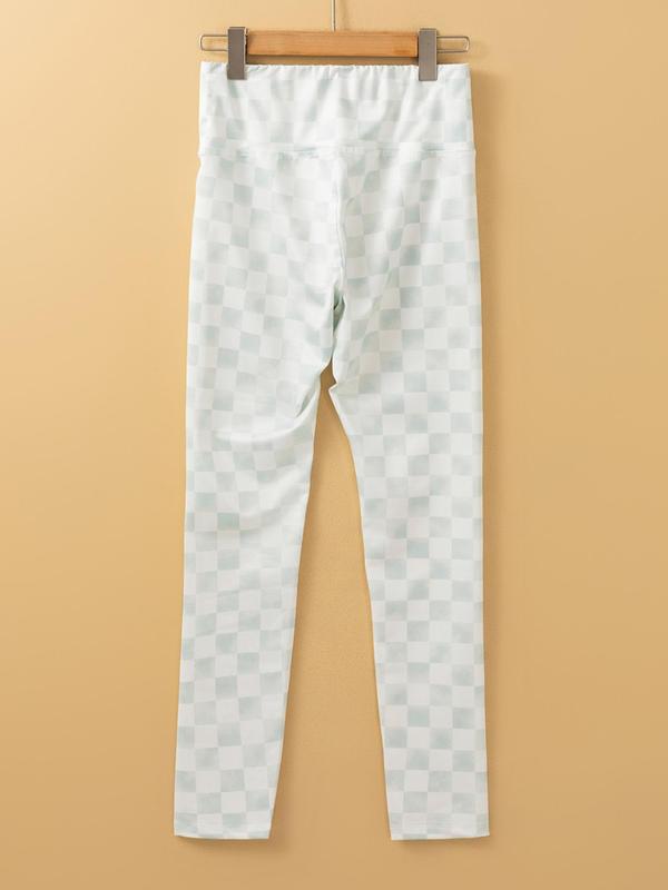 Women's Checkerboard Print High Waist Leggings, Casual Comfy Skinny Pants for Daily Wear, Ladies Bottoms for Fall & Winter