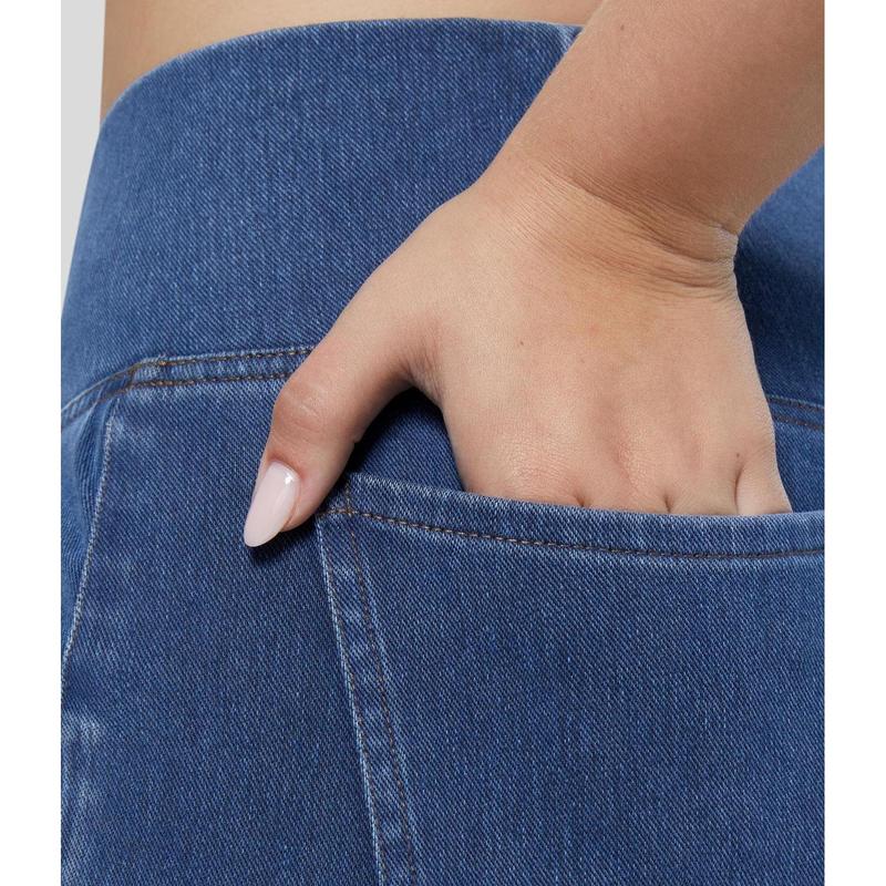Halara Flex High Waisted Crossover Pocket Washed Stretchy Knit Casual Plus Size Super Flare Jeans