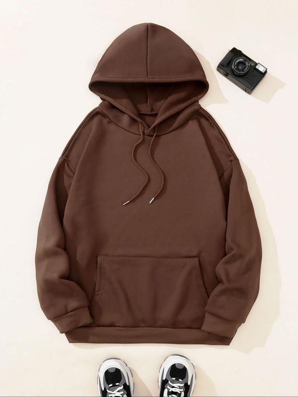 Women's Letter Print Drop Shoulder Drawstring Long Sleeve Pocket Hoodie, Essential Hoodie, Fall Clothes, Fashion Casual Style Soft Comfortable Hooded Sweatshirt Pullover for Fall, Women Fall Clothes, Womenswear Tops Essentials Hoodie
