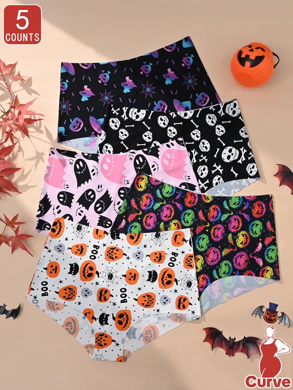  High Waist Seamless Panty, Soft Comfy Breathable Halloween Themed Print Knicker for Daily Wear, Women's Underwear for All Seasons