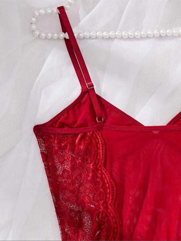 Women's Contrast Lace Bow Decor Sexy Lingerie, Adjustable Strap Scallop Trim Lingerie Jomper, Women's Sexy Lingerie & Underwear for All Seasons