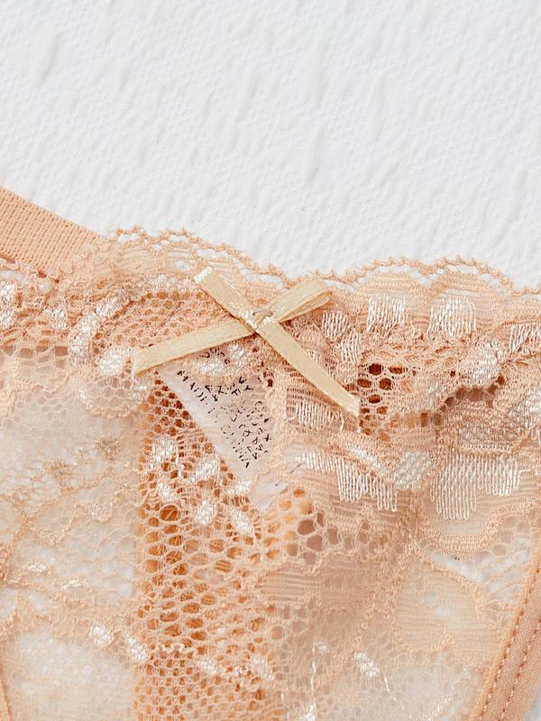Women's Solid Color Lace Thong, Casual Comfy Breathable Panty for Daily Wear, Ladies Underwear for All Seasons