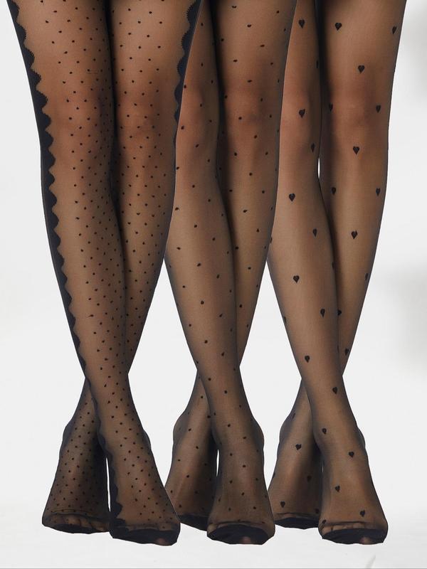 Women's Polka Dot & Heart Print Sheer Stockings, Fashion Casual Comfy Breathable Pantyhose for Daily Wear, Ladies Stockings for All Seasons