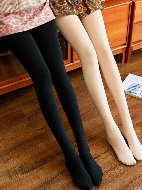 Women's Solid Thermal Lined Tights, Casual Comfy Warm Pantyhose for Fall & Winter, Women's Stockings for Daily Wear
