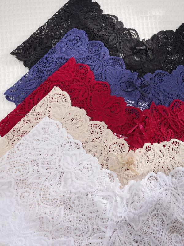 Women's Bow Decor Scallop Trim Lace Knicker, Soft Comfy Breathable Panty for Daily Wear, Underwear for All Seasons, Fall Wear, Fallfreshness