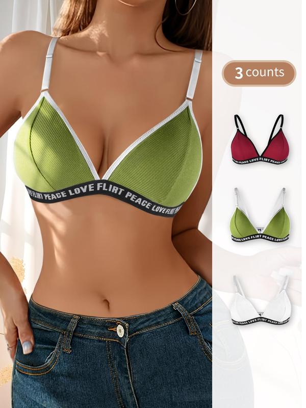 Women's Letter Tape Adjustable Strap Bralette, Soft Comfortable Breathable Wireless Bra, Lingerie for All Seasons