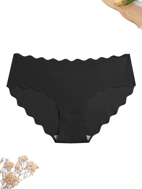 Women's 6pcs Minimalist Solid Scallop Trim Seamless Panties, Lady Basic Soft Comfort Seamless Knickers for Daily Wear All Seasons, Womenswear Underwear, Lingerie for Women