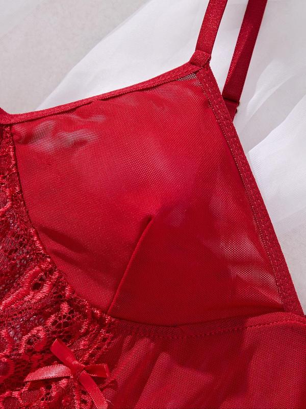Women's Contrast Lace Bow Decor Sexy Lingerie, Adjustable Strap Scallop Trim Lingerie Jomper, Women's Sexy Lingerie & Underwear for All Seasons