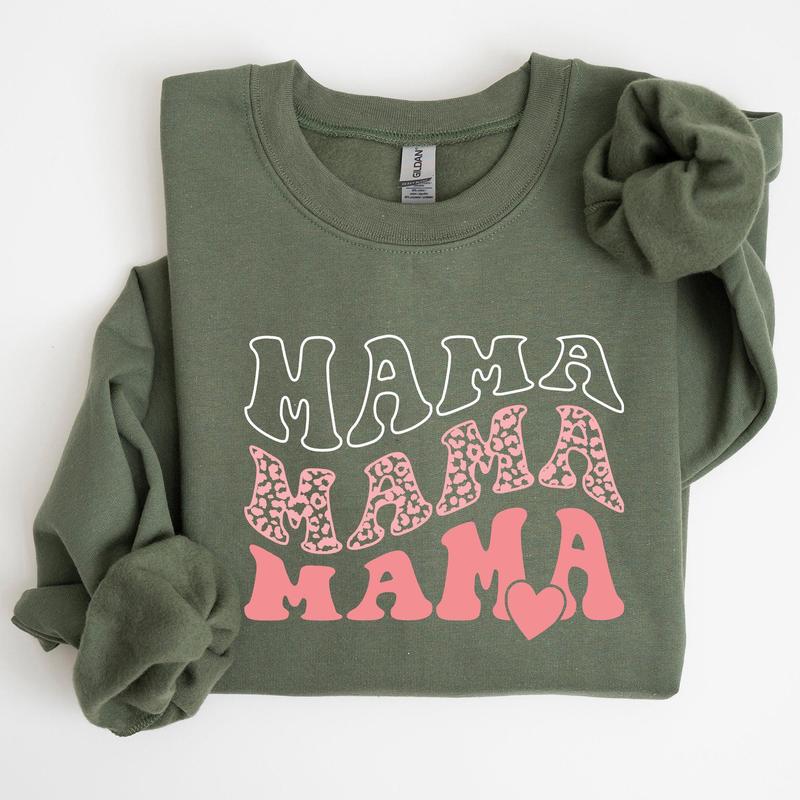 Mama, Leopard, Heart, Mom, Mother's Day Gift Sweatshirt Casual Comfort Womenswear Comfortable Graphic