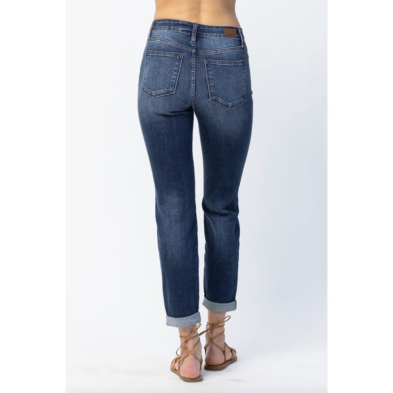 Judy Blue Cuffed Non-Distressed Girlfriend Jeans