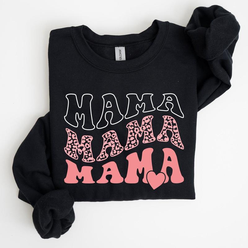Mama, Leopard, Heart, Mom, Mother's Day Gift Sweatshirt Casual Comfort Womenswear Comfortable Graphic