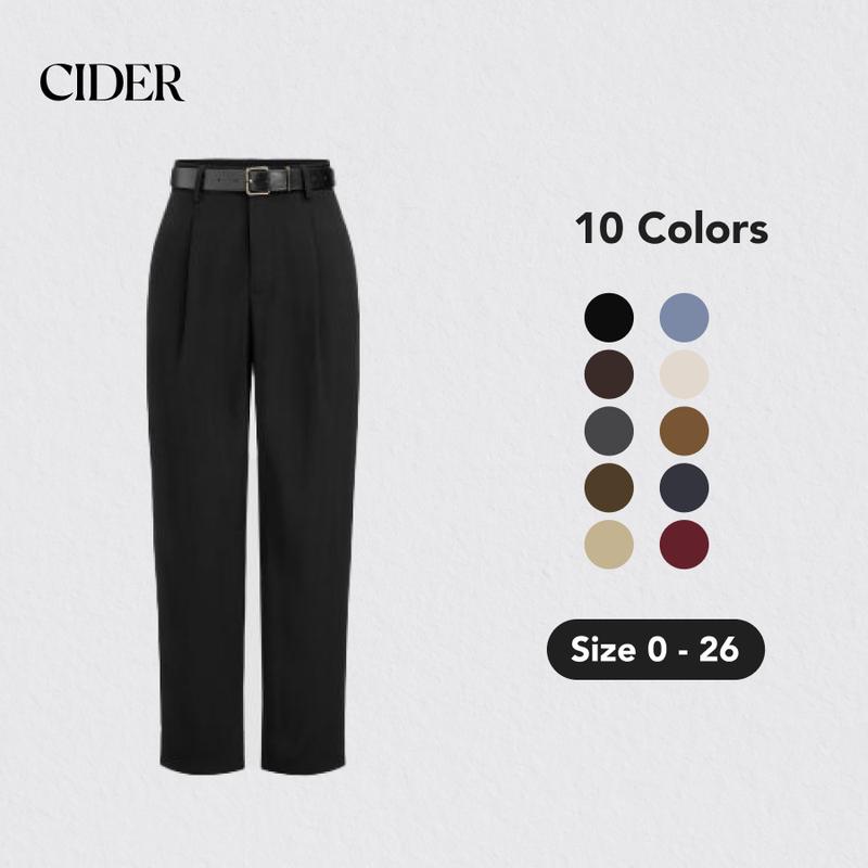 Cider [10 colors, Size 0-26] High Waist Solid Tapered Trousers With Belt