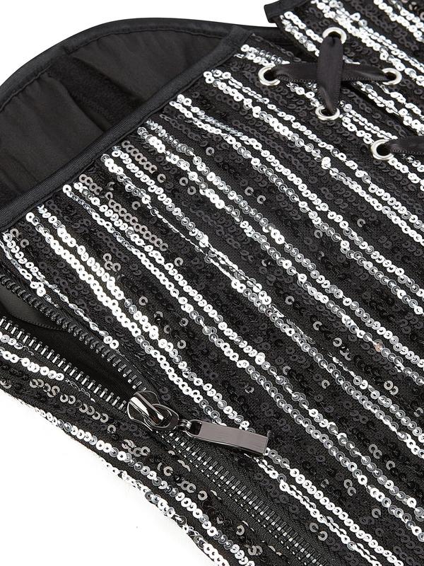 Women's Contrast Sequin Lace Up Shapewear Tube Top, Tummy Control Corset, Fashionable Shapewear for Party, Women's Shapewear for All Seasons