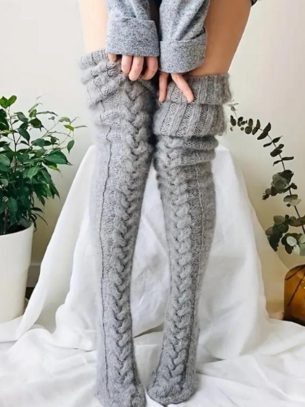 Women's Solid Textured Over The Knee Socks, Casual Warm Comfy Over The Knee Socks for Fall & Winter, Women's Socks for Daily Wear Long Socks