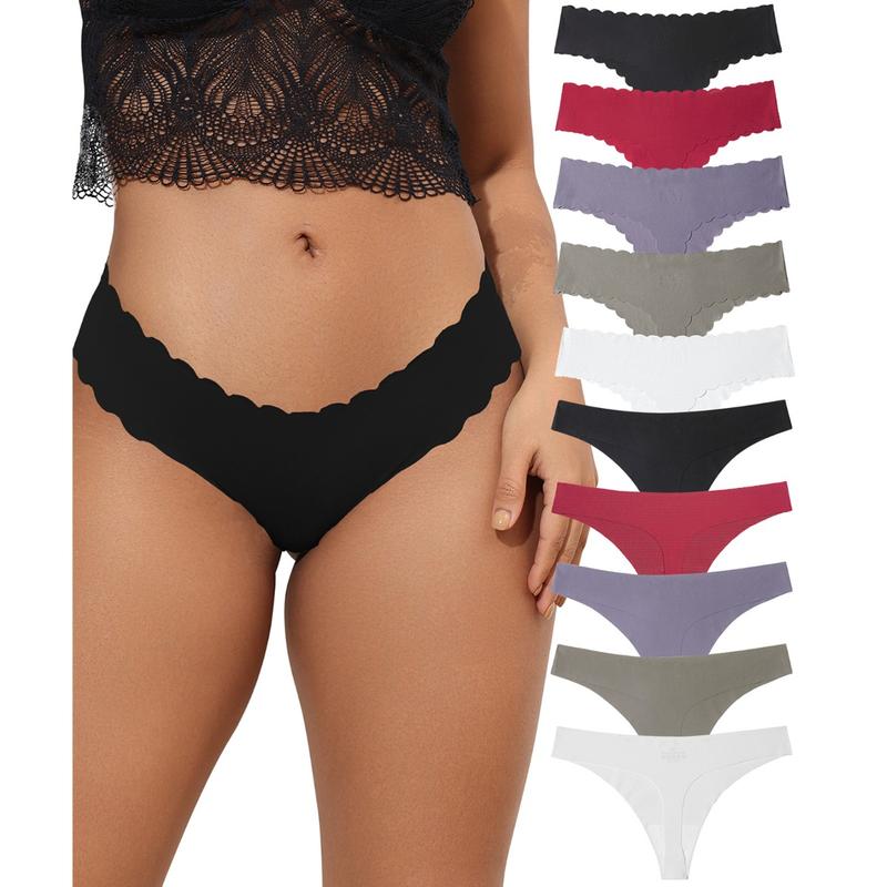 LEVAO 10Pcs Solid Scallop Trim Thongs Sexy Comfy Breathable Stretchy Intimates Panties Women's Lingerie Underwear