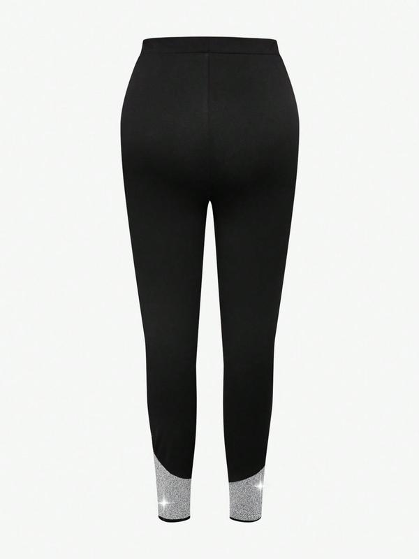  Two-Piece Set Colorblock Asymmetrical Neck Top & Skinny Pants, Casual Long Sleeve Top & Leggings for Spring & Fall, Women's Clothes for Daily Wear