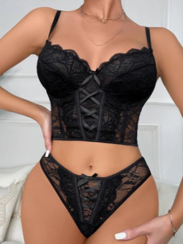 Floral Lace Scallop Trim Underwire Bra & Panty Lingerie Set viral cute Womenswear Underwear Women Comfort