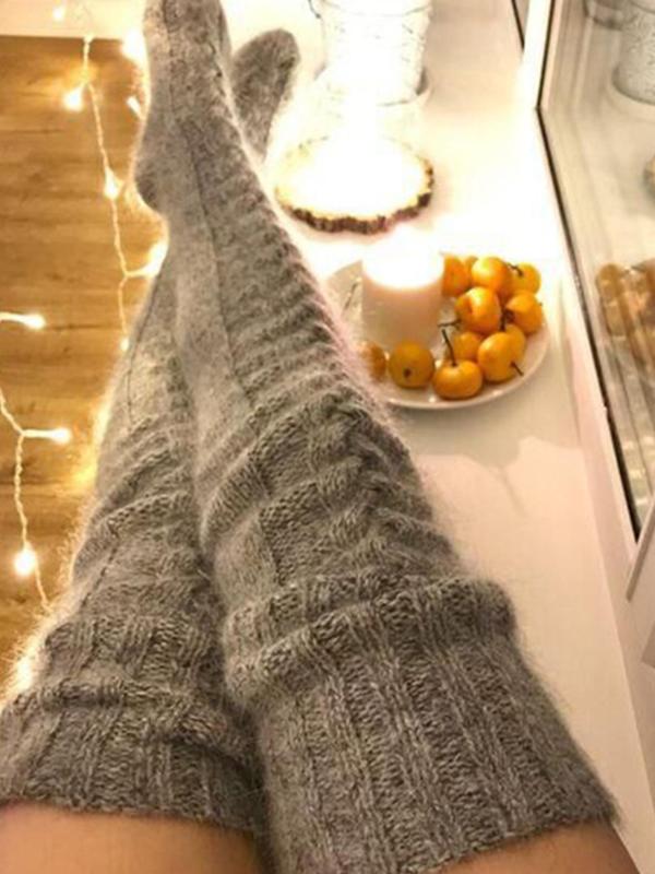 Women's Solid Textured Over The Knee Socks, Casual Warm Comfy Over The Knee Socks for Fall & Winter, Women's Socks for Daily Wear Long Socks